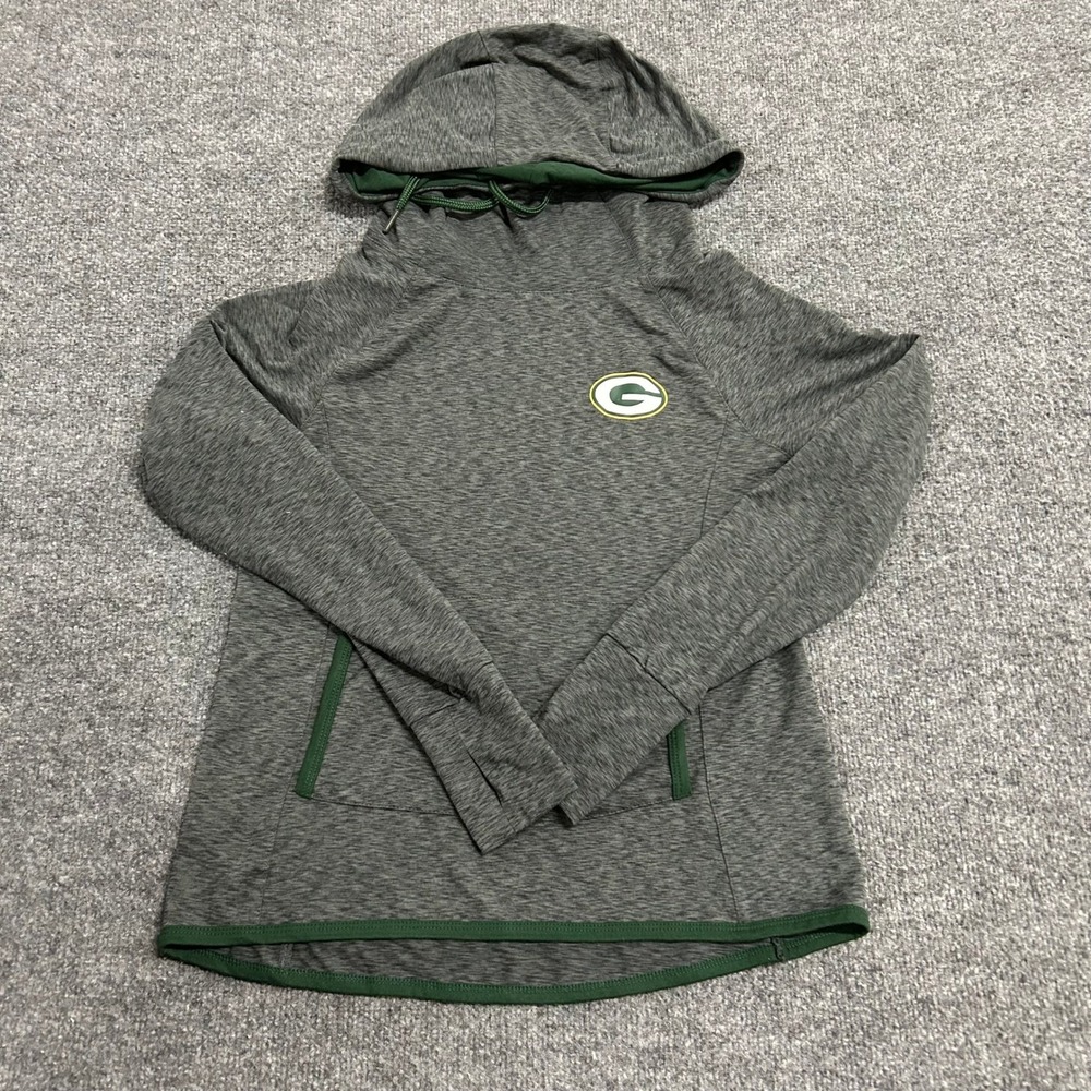 NFL Pro Line Hoodie Womens Size S Gray Green Bay Packers Active Thumbhole Cuffs
